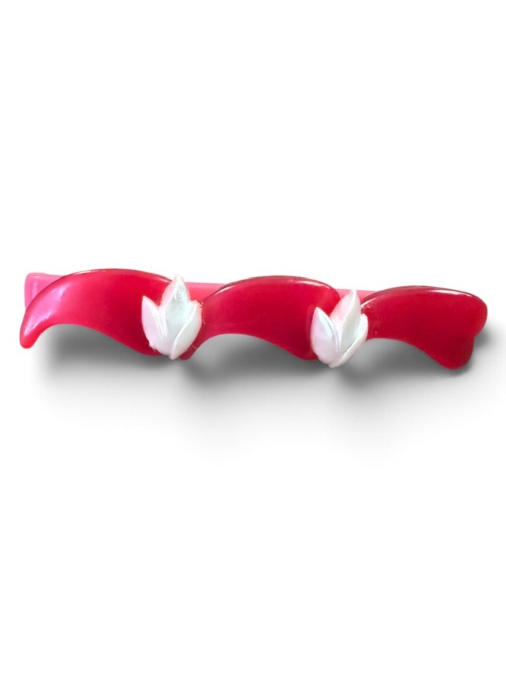 Sweet Vintage French Hair Clip in Pearly Pink, Red & White, Deadstock Unworn
